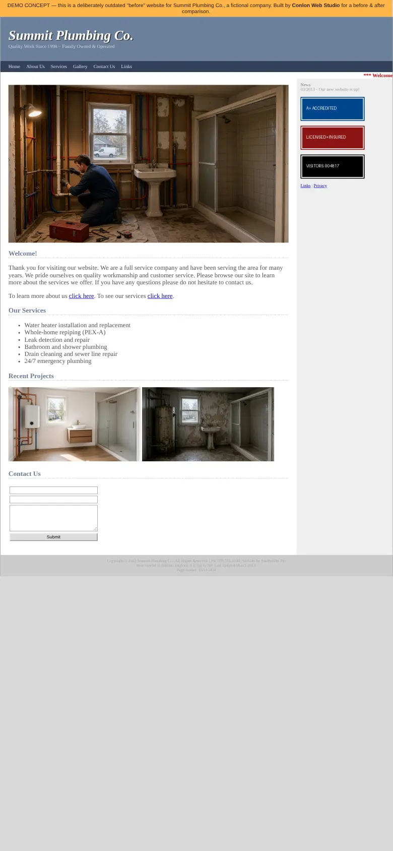Old template site for the fictional Summit Plumbing Co. (demo)