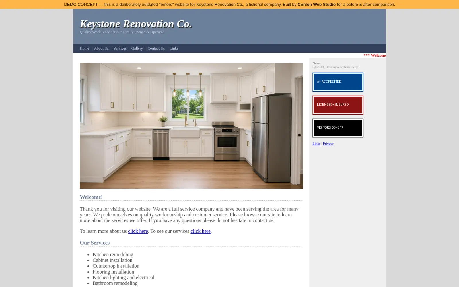 Old template site for the fictional Keystone Renovation Co. (demo)