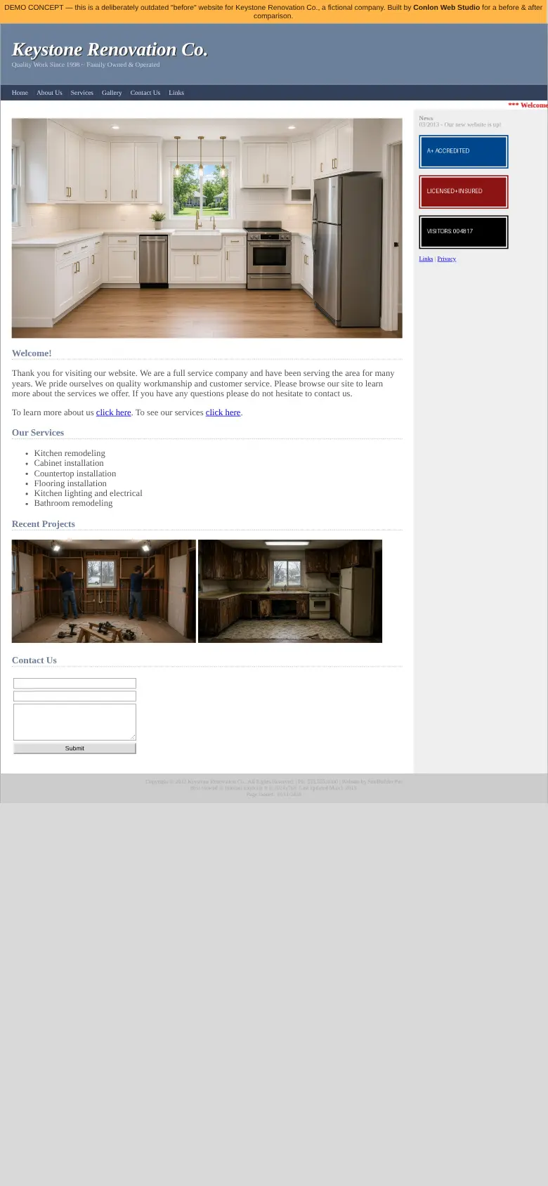 Old template site for the fictional Keystone Renovation Co. (demo)